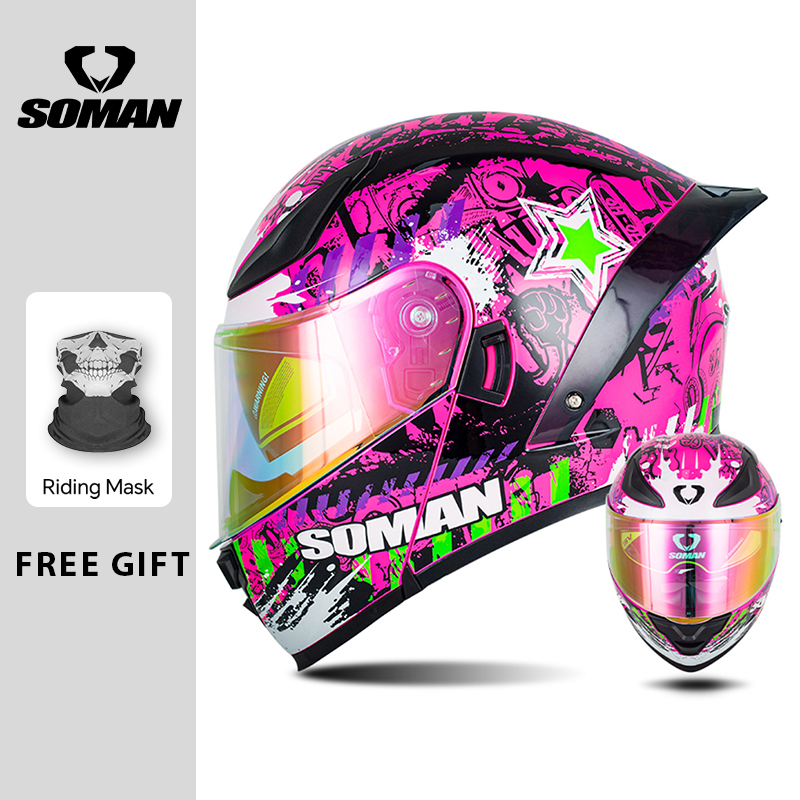 SOMAN Modular Helmet Flip Full - Dual Visor Motorcycle Racing Helmet 评论和价格
